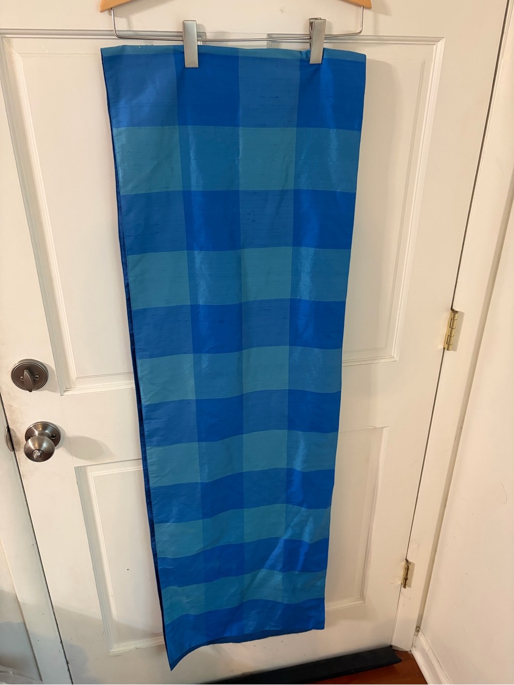 Pottery Barn Blue Silk Block Table Runner 16 x 108